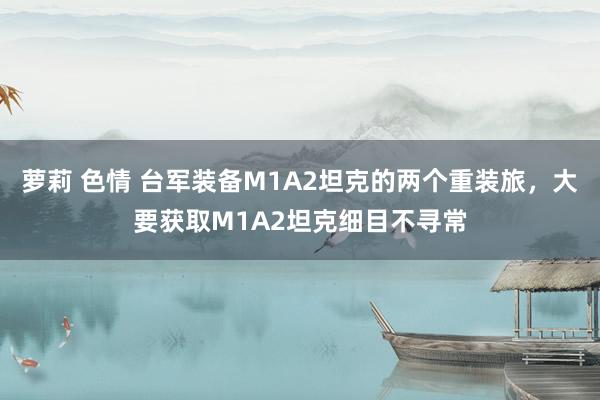 萝莉 色情 台军装备M1A2坦克的两个重装旅，大要获取M1A2坦克细目不寻常