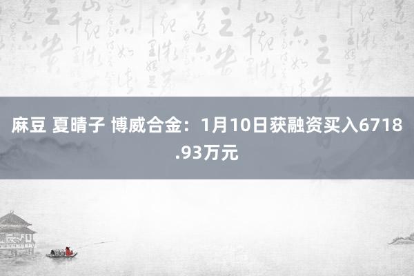 麻豆 夏晴子 博威合金：1月10日获融资买入6718.93万元