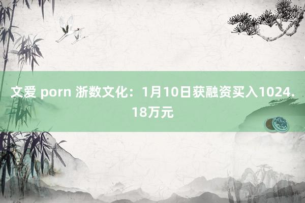文爱 porn 浙数文化：1月10日获融资买入1024.18万元