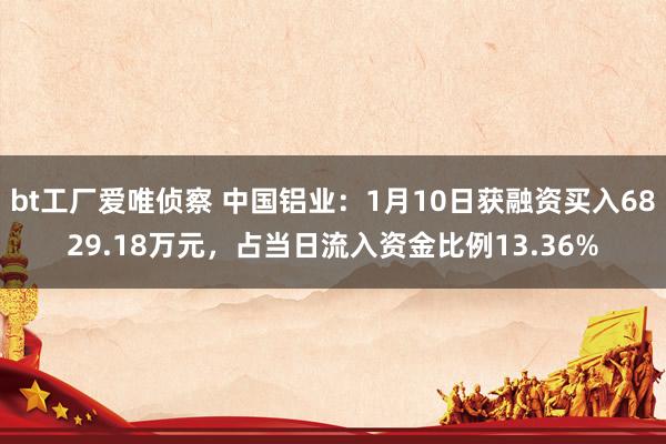 bt工厂爱唯侦察 中国铝业：1月10日获融资买入6829.18万元，占当日流入资金比例13.36%