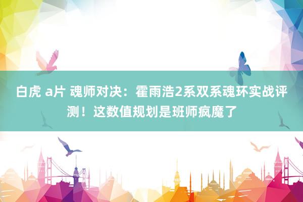 白虎 a片 魂师对决：霍雨浩2系双系魂环实战评测！这数值规划是班师疯魔了