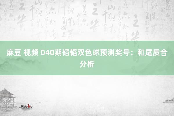 麻豆 视频 040期韬韬双色球预测奖号：和尾质合分析