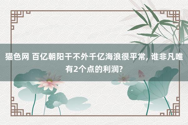 猫色网 百亿朝阳干不外千亿海浪很平常， 谁非凡唯有2个点的利润?