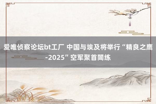 爱唯侦察论坛bt工厂 中国与埃及将举行“精良之鹰-2025”空军聚首闇练