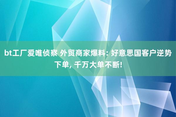 bt工厂爱唯侦察 外贸商家爆料: 好意思国客户逆势下单， 千万大单不断!