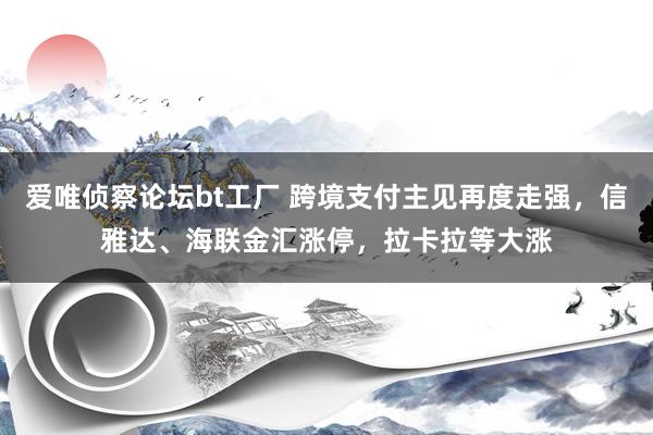 爱唯侦察论坛bt工厂 跨境支付主见再度走强，信雅达、海联金汇涨停，拉卡拉等大涨